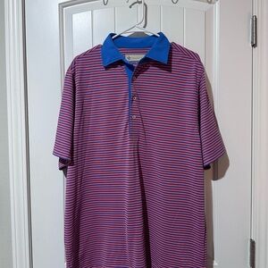 Casual Blue and Red Striped Polo Shirt